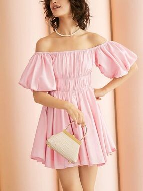 J.ing Pink Puff Sleeve Fit-and-Flare Dress